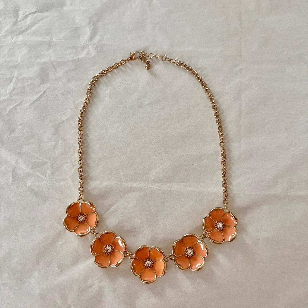 Peach Enamel Flower Statement Necklace